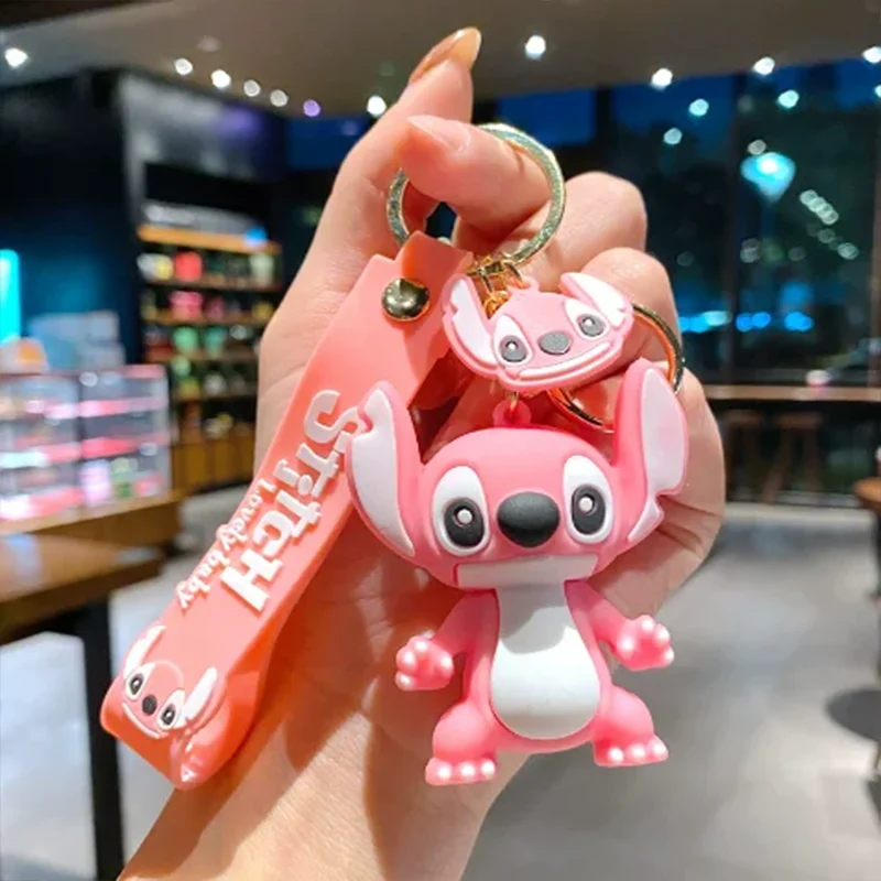 1/5/10PCS Anime Lilo & Stitch Toys Keychain Pendant Key Ring Pink Angel Style Women Car Keyring Girl Collectible Birthday Gift