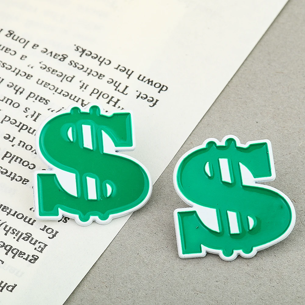 

Green Dollar Sign Pin Cartoon Creative Banknote Badge Metal Decoration Home Decoration Party Wear