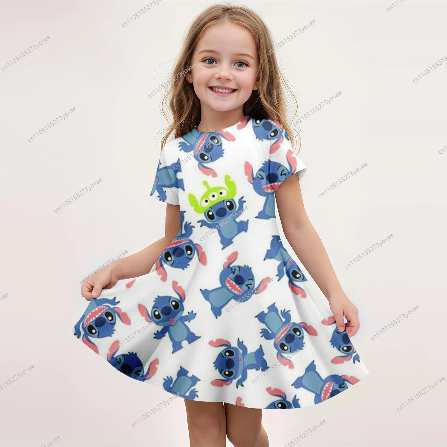 

3D printed Stitch short-sleeve dress, with a cute design that's super charming, making summer outfits full of vitality