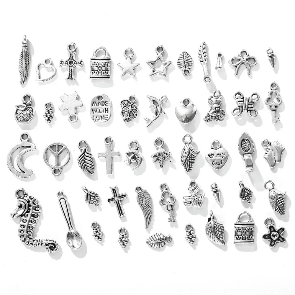 100/200pc Tibetan Silver Mixed Heart Butterfly Key Crown Charms Pendants DIY Jewelry for Necklace Bracelet Making Accessaries