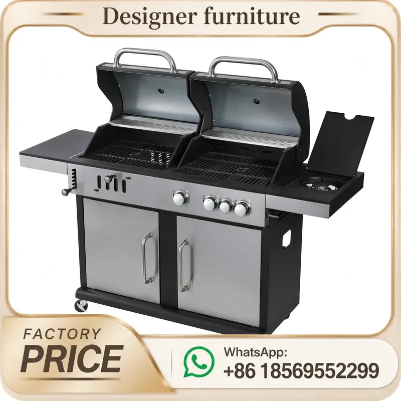 Stainless Steel 3 Burner Gas Charcoal Grill With Side Burner And Warming Rack For Outdoor BBQ Camping Patio Cooking