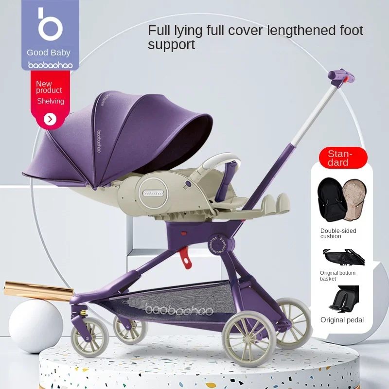 Vierwielige Kinderwagen Lichtgewicht Opvouwbare Kinderwagen Pasgeboren Baby Tweeweg Draaibare Stoel Hoge Landschap Schokabsorberende Kinderwagen