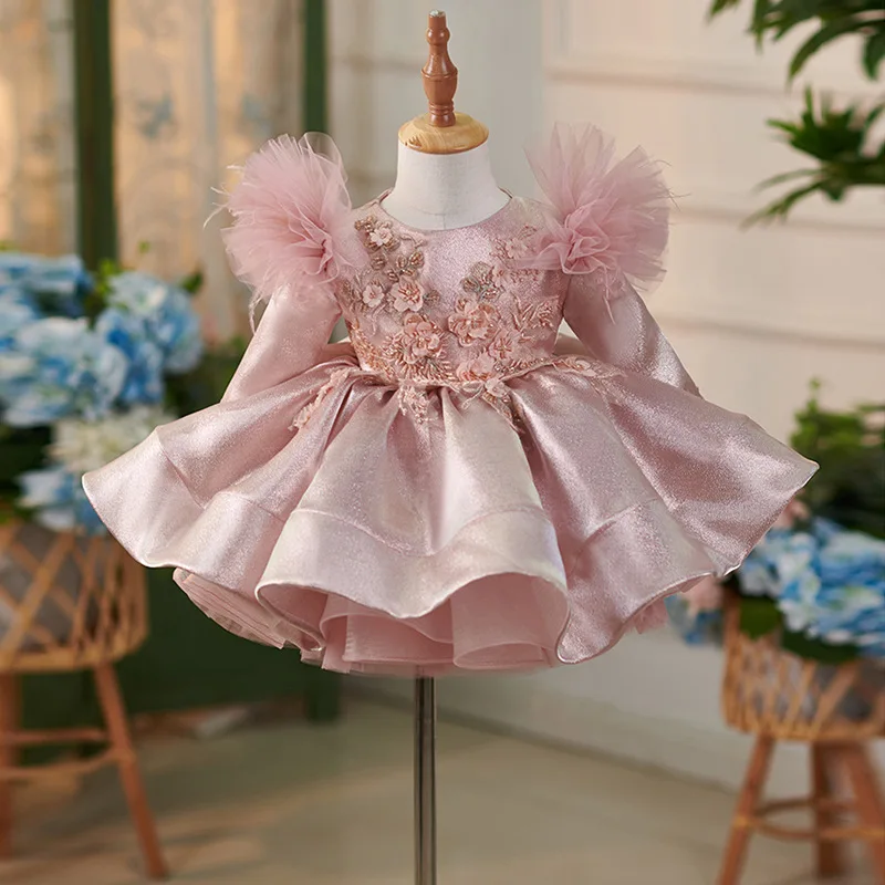 Lolita Dress Baby's first birthday celebration dress, vintage elegant beaded fluffy dress Festive New Year dress gift for childr