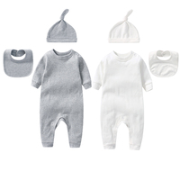 3Pcs Newborn Baby Sets Boy Girl Clothes 0-3 Months 100% Cotton Bodysuit Hat Bib Solid Color Long Sleeve Jumpsuits Infant Outfits