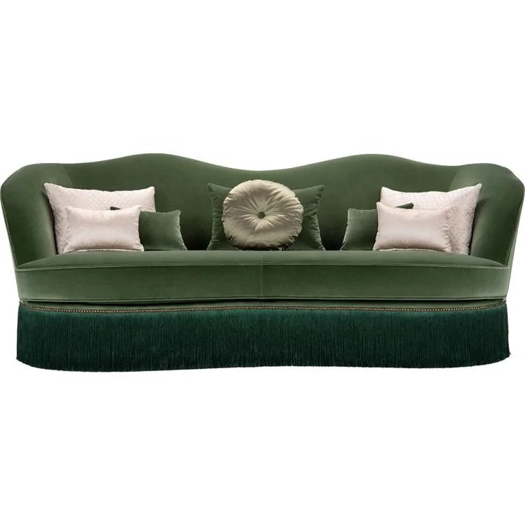 &Tufted Fringe Living Room Sofa Green 3 Seater L-Shape Sofa Set with Tassel for Luxury Home Mall & Club
