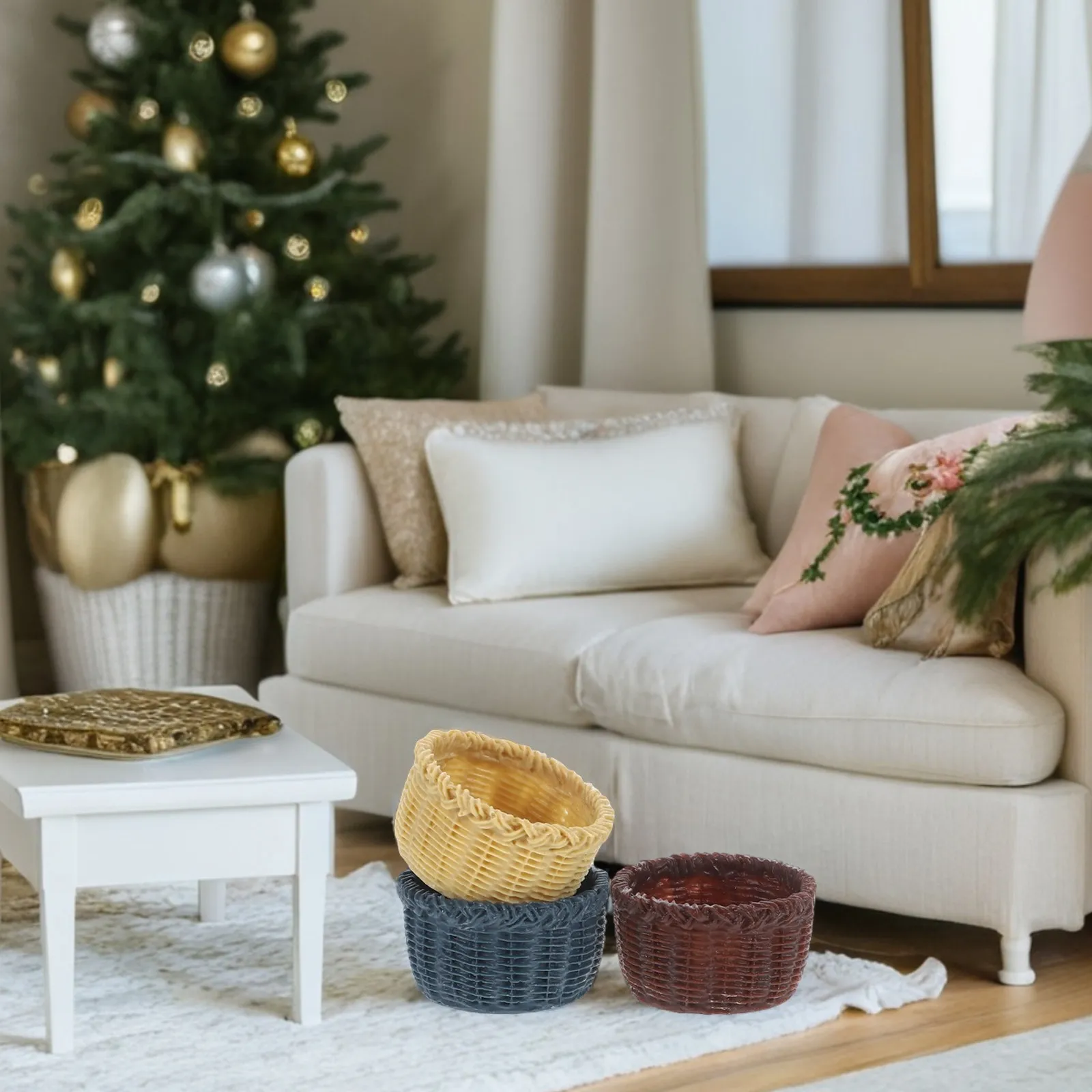 

Набор из 3 мини-корзинок: креативные корзины для хранения, украшения для миниатюрного дома, аксессуары для микросцен из смолы, уникальный декор для спальни и гардеробной