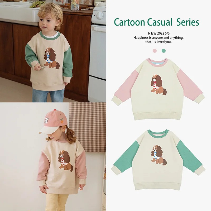 

Jenny&Dave Spot 2023 Spring New Children's Casual Top, Children's Cartoon Puppy Print Color Matching Pullover Sweater for Childr