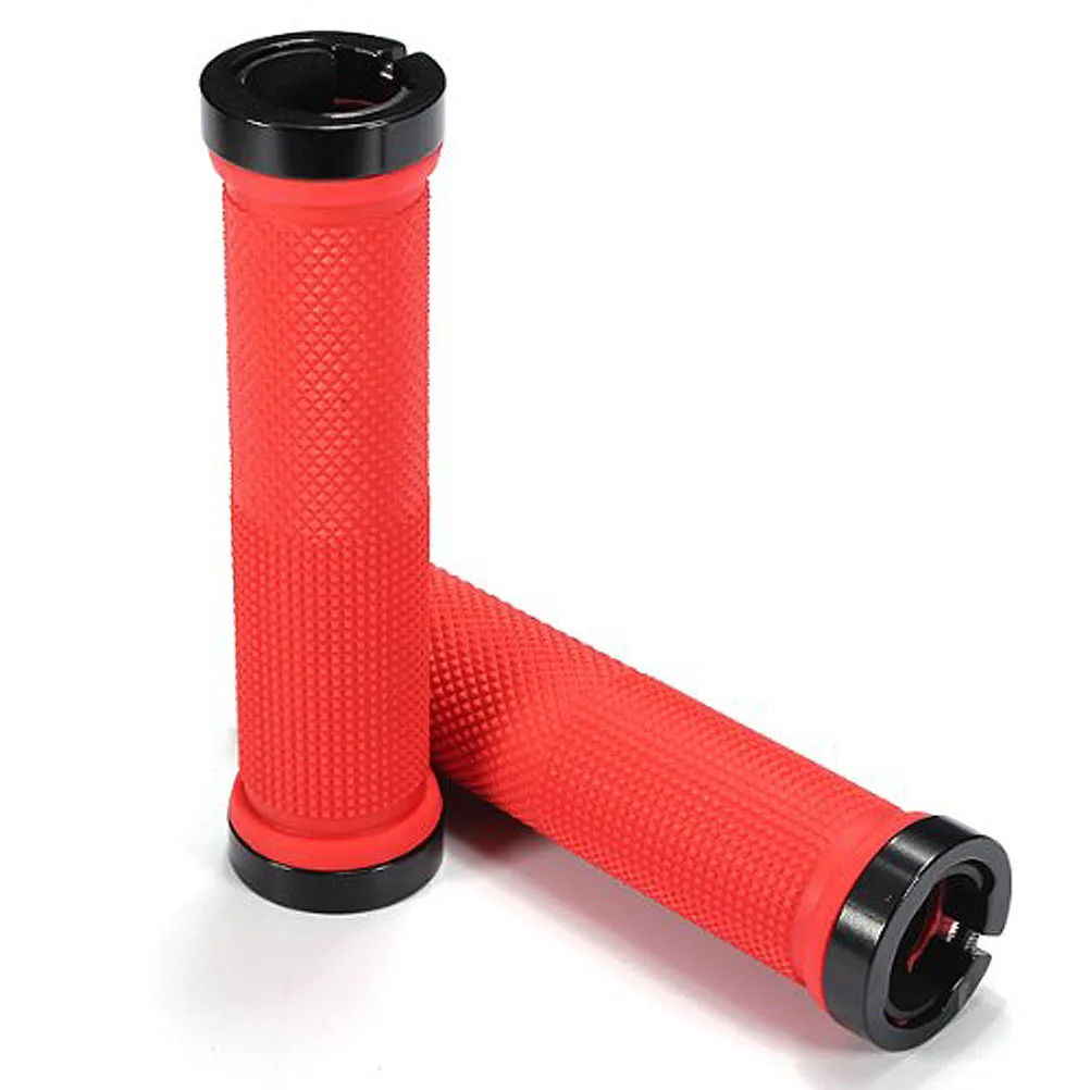 

A Pair of Durable Red Rubber Aluminum Handlebar Grips Non-Slip Mountain Road Folding Bike Control Surface