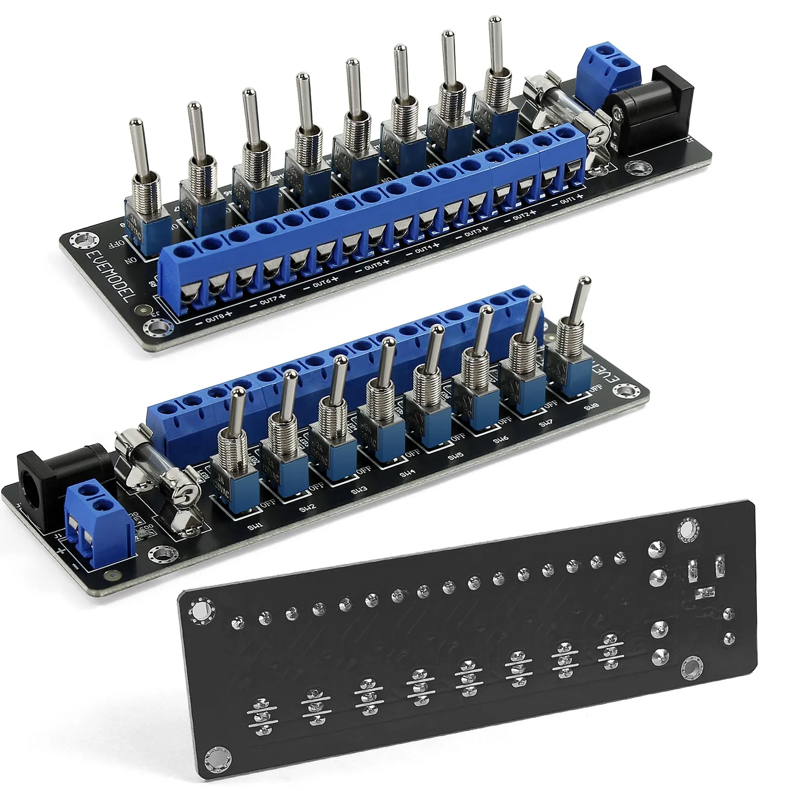 Evemodel 3V-24V DC Power Distribution Module Connector 8 Channels with Individual Toggle Switch PCB019