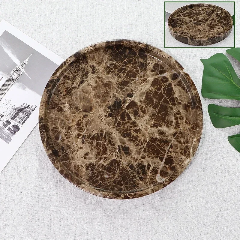 Factory Price 25CMx3cm 100% Natural Stone Round Pallet Whole Marble Carving Circular Jewelry Trinket Tray