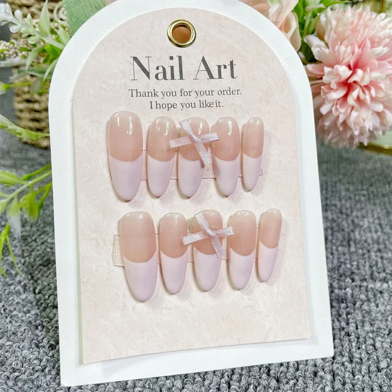 10pcs Handmade Pink Ballerina Press On Nails Stiletto Almond Wearable French Flash Nails Reusable Artificial Nails Art Design