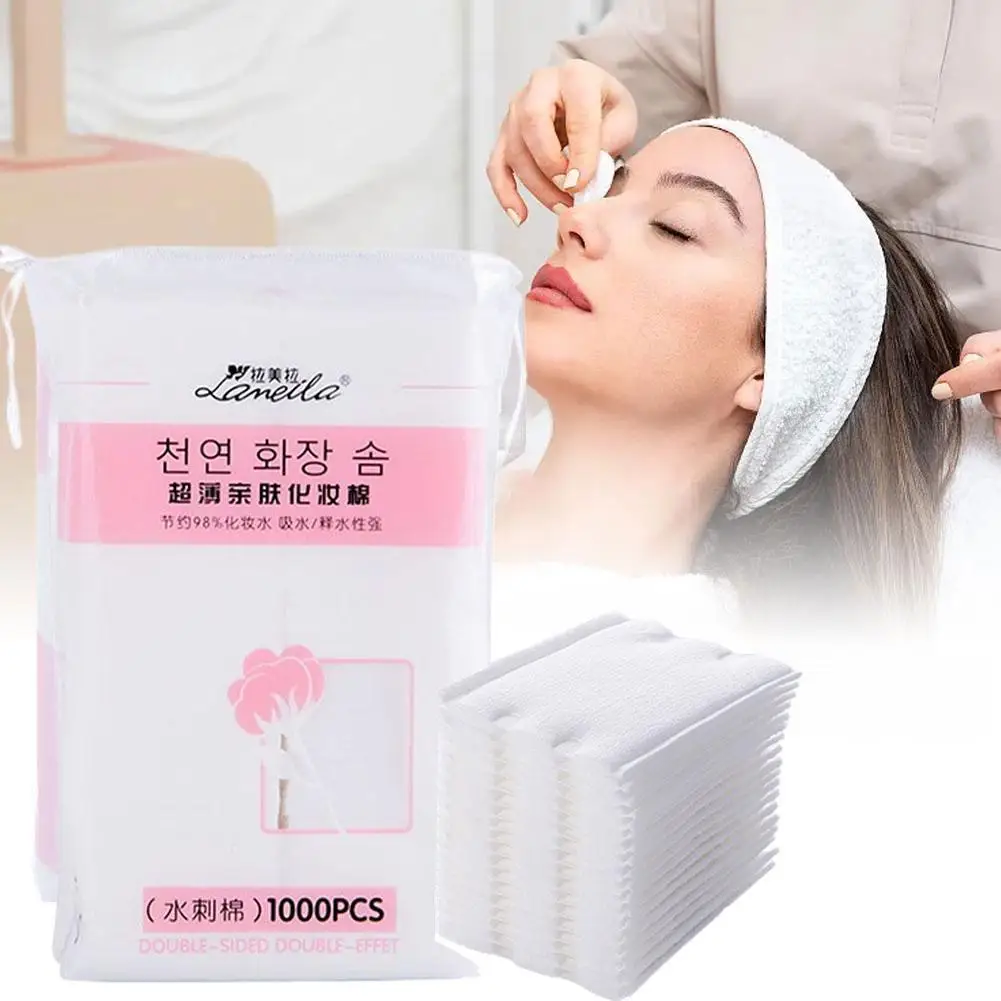 1000개 양면 화장솜 신축성 있는 메이크업 리무버 코튼 습식 압축용 얼굴 스파 화장품 메이크업 도구