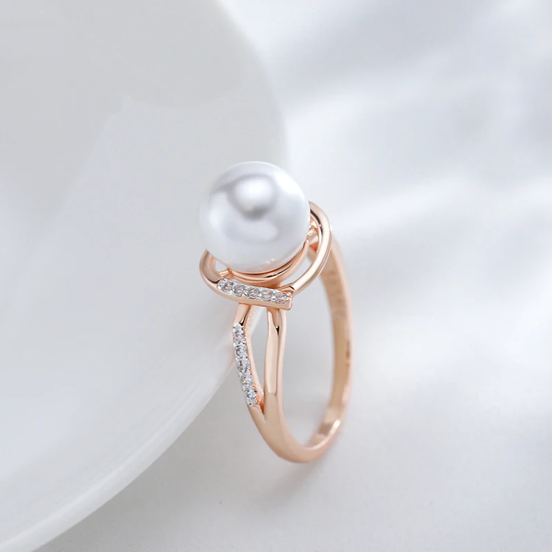 Kinel Hot Fashion Geometry Pearl Ring for Women 585 Rose Gold Silver Color Mix Natural Zircon Boho Ethnic Wedding Jewelry