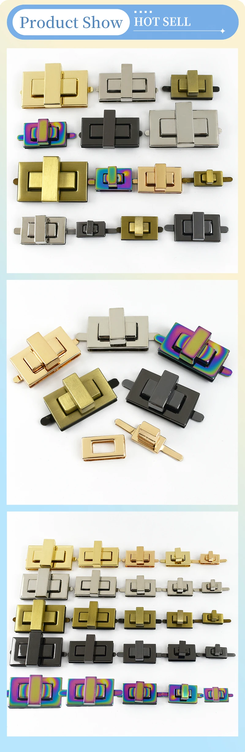 1-5 Stücke Tasche Quadratische Schloss Schnalle Metall Drehen Twist Locks Verschluss für Handtasche Geldbörse Verschluss Toggle Latch Schnallen DIY Reparatur Zubehör – Detail 5