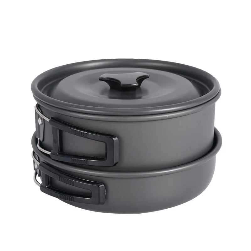 Outdoor camping cookware set for 3-4 people Portable foldable alumina uncoated cookware Modern gas induction cooker compatible
