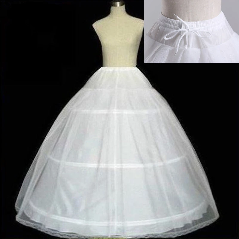 Alta qualidade branco 3 aros a linha petticoat crinoline deslizamento underskirt para vestido de baile vestido de casamento frete grátis em estoque