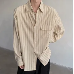 New Men's Striped long-sleeved Shirt Korea Style Button Up Harajuku Fashion Oversize Blouse High Quality Brand Shirt for Men
