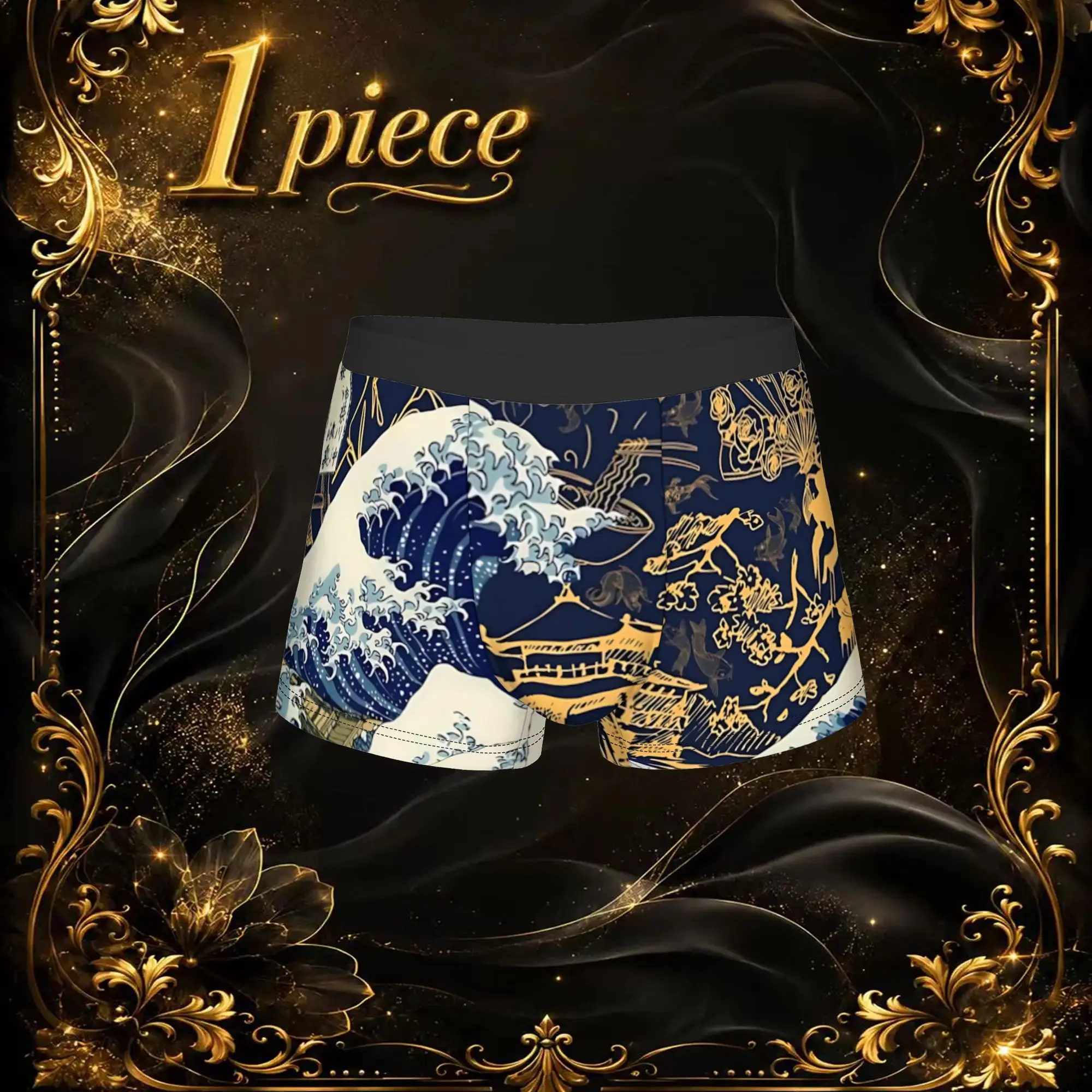 1pc Popular Ancient Oriental Wave Mountain Graphic boxers  adults  Homme Panties Men's Underwear Ventilate Shorts Boxer Briefs