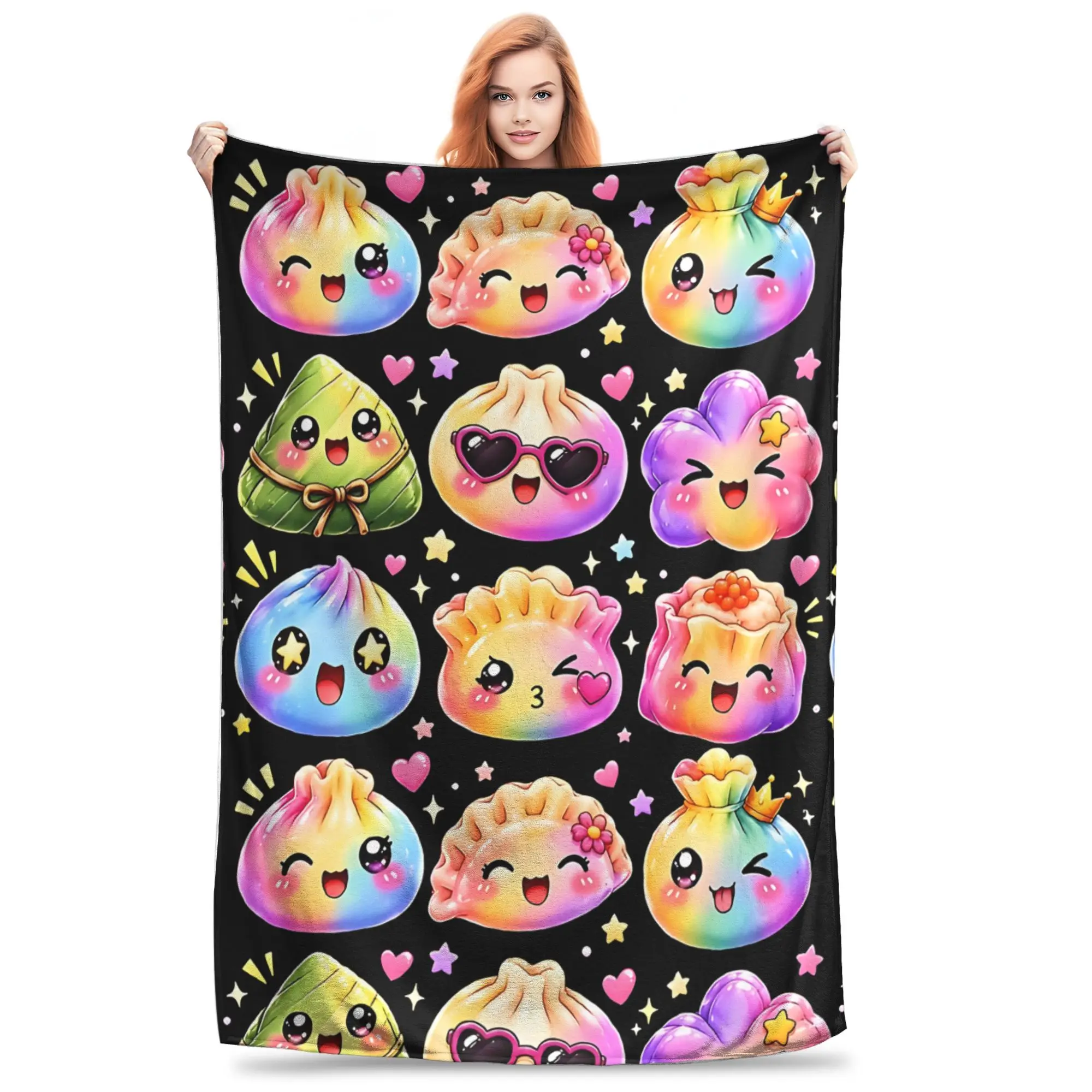 1PC Kawaii Dumplings Cute Food  Winter Blankets for Adults Bedding Home Interior Sofa Knee