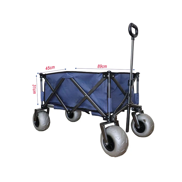 Collapsible Iron Enclosed Mesh Beach Cart Large Capacity Canvas Foldable Four-Wheel for Garden Shopping Storage