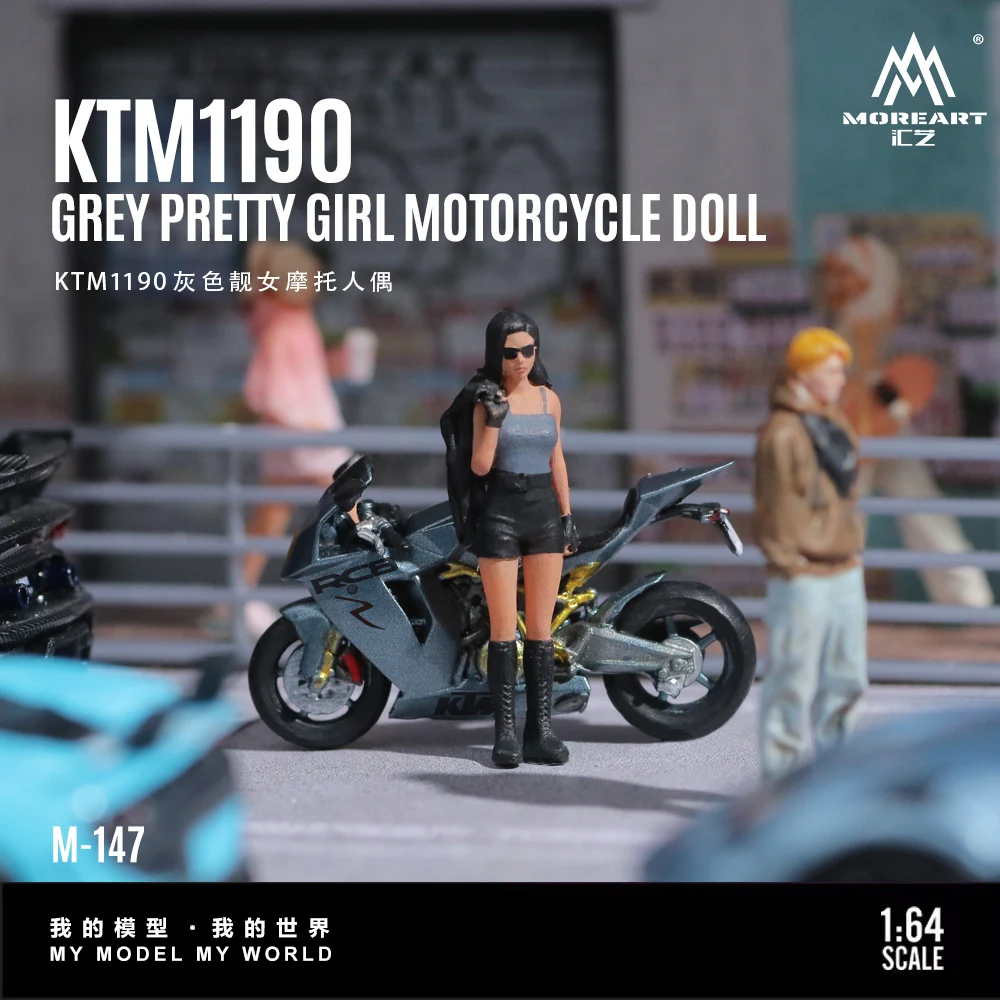 

TimeMicro&MoreArt 1:64 KTM1190 Grey Beautiful Female Motorcycle Figure Set Resin Model
