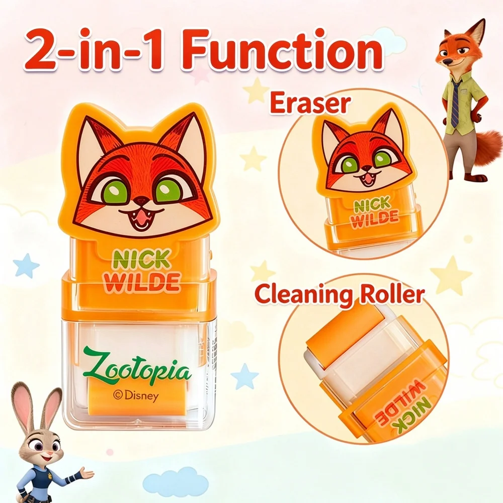 Genuine Disney Zootopia Judy Nick Fun Eraser Cute 2-In-1 Erasers With Cleaning Roller For School Office Stationery Party Favors