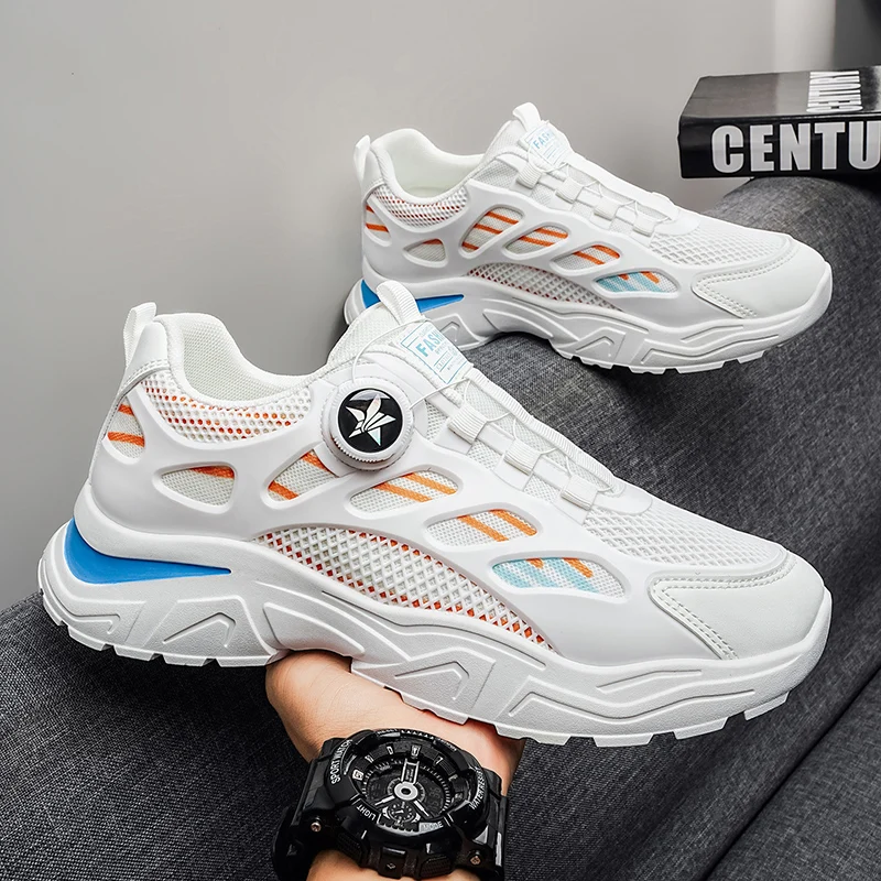 Men's Sport Shoes with Rotating Buttons Breathable Summer Shoes for Students Versatile Dad Trend Shoes Short  Boots