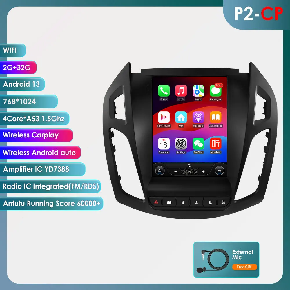 Pemutar multimedia mobil 9.7 inci Android 13, pemutar multimedia mobil Stereo GPS mobil untuk FORD Transit /Tourneo Connect 2013-2018