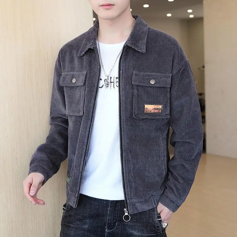 Men\'s Jacket Spring and Autumn Korean Style Trendy Corduroy Workwear Jacket Men\'s 2021 New Student Clothes