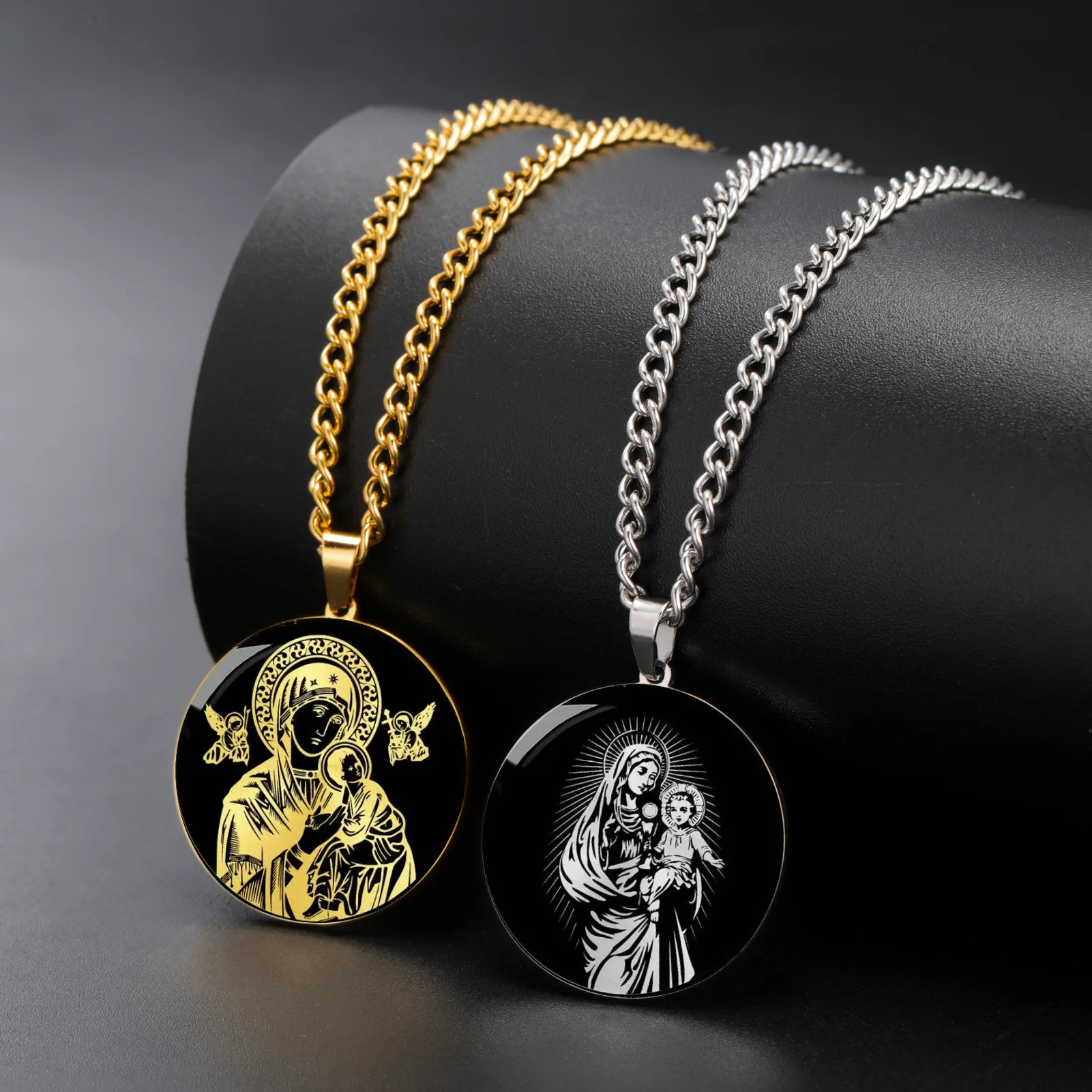 Amaxer Stainless Steel St Joseph/Mary/Jesus Necklace for Men Women Christian Patron Saint Medals Amulet Pendant Jewelry Gifts