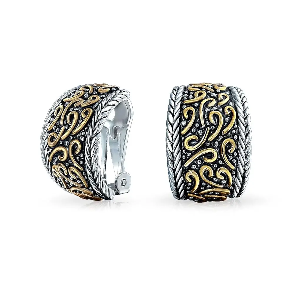

Серьги-клипсы Style Swirl Two Tone Wide Concave Half Hoop, без прокола, для непроколотых ушей, черные, серебристые, позолоченные, из латуни