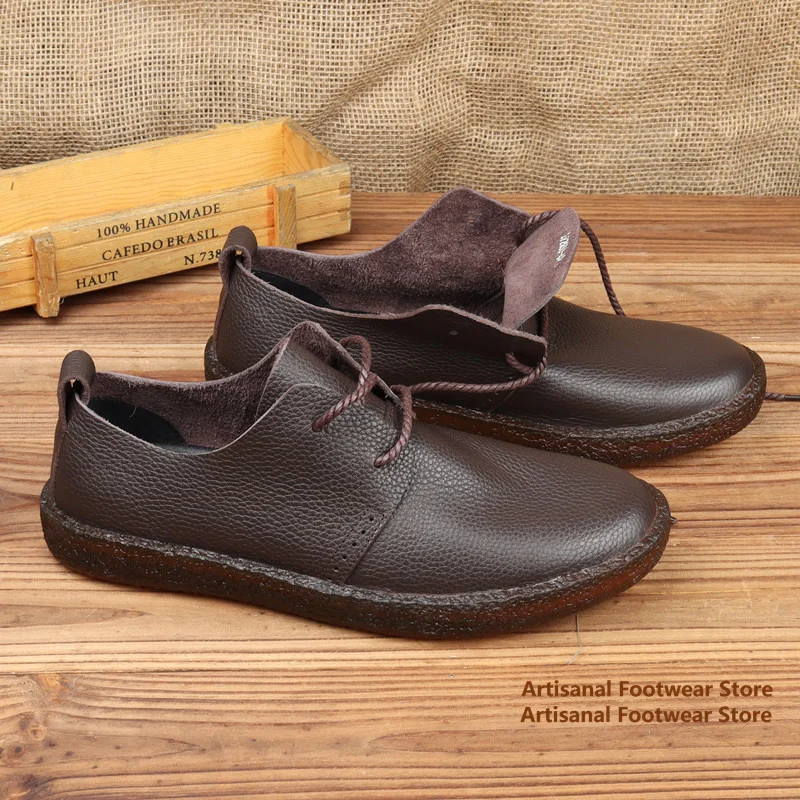 

Men's Brown/black Leather Casual Shoes Thick Non Slip Sole Lightweight Breathable Dress Shoes ﻿Trendy Handmade Men's Shoes