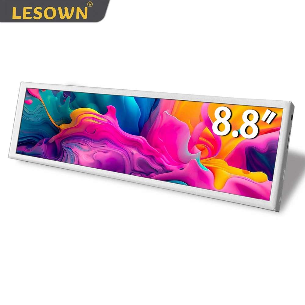 LESOWN 8.8 inch IPS HDMI Monitor Long Stretched Screen 600cd/m2 1920x480 LCD Touch Small White PC Second Display for Computer