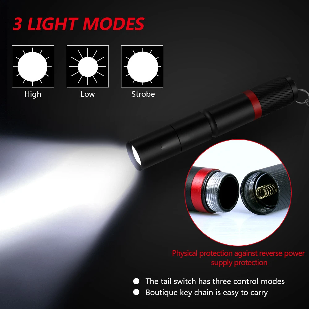 LED Eychain Flashlight Mini Ultra Lamp Pen Light Fixed Focal Use AAA Batteries Outdoor Camping Fishing Lantern Flash Light