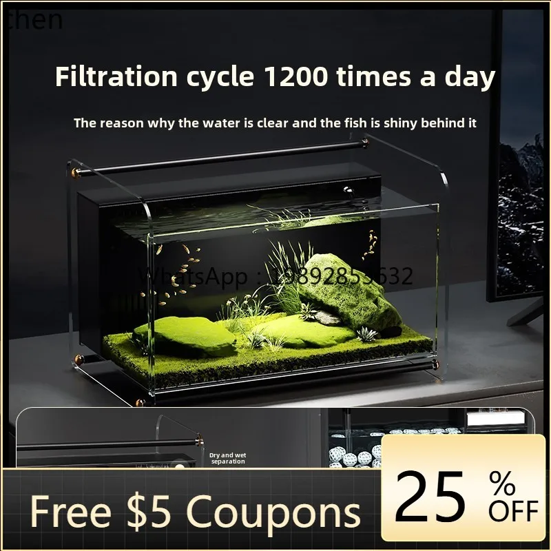 

YGG living room small fish tank glass water-free ecological home desktop small fish tank