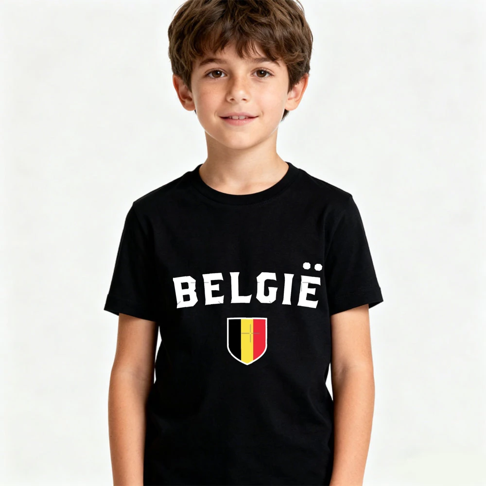 Belgie Soccer Graphic TShirt Kids Boys and Girls Tee Flag Emblem Soccer Fan Gift Tops Soccer Party Supplies Casual Daily Outfit