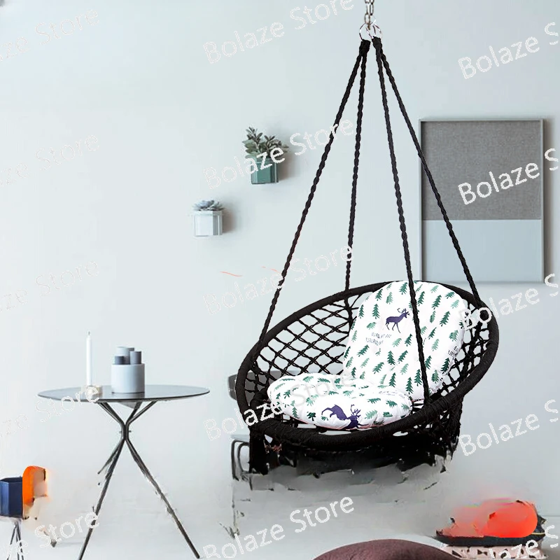 

Basket rocking chair Nordic cotton rope home homestay children's swing indoor balcony lazy swing