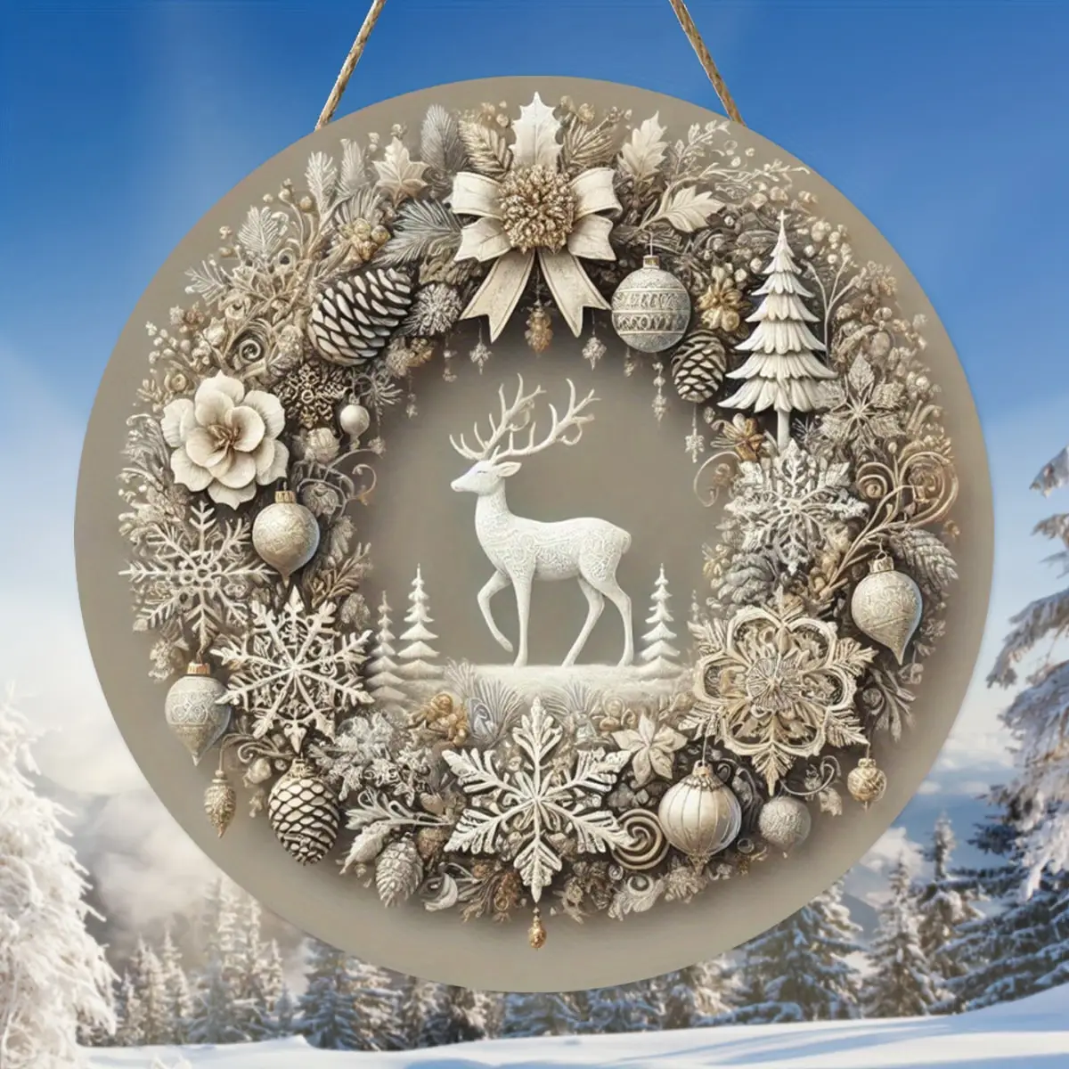 1pc retro christmas reindeer wooden round listing (with rope can be directly hung)-ideal choice for home, office and holiday