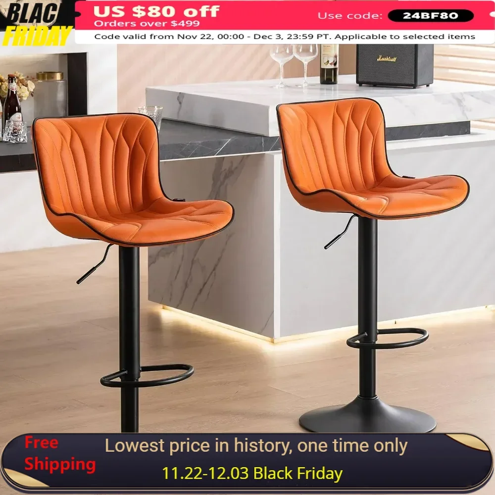 

Bar Stools，Set Of 2 Modern With Back Adjustable Kitchen Island Faux Leather Padded Barstools