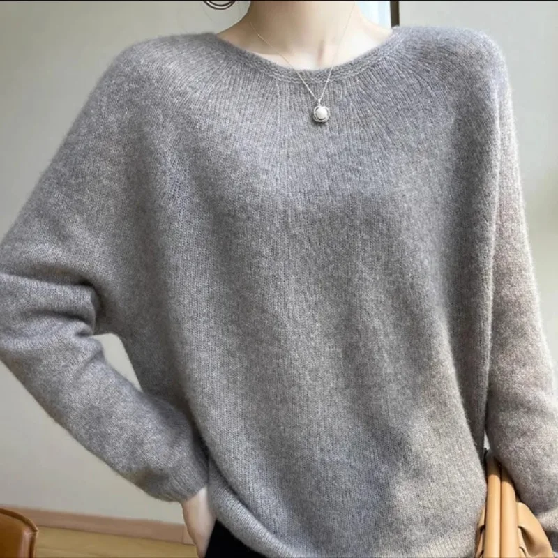 Spring and Autumn Solid Color Pullover Round Neck Knitted Slim Underlay Screw Thread Fashion Elegant Casual Formal Tops