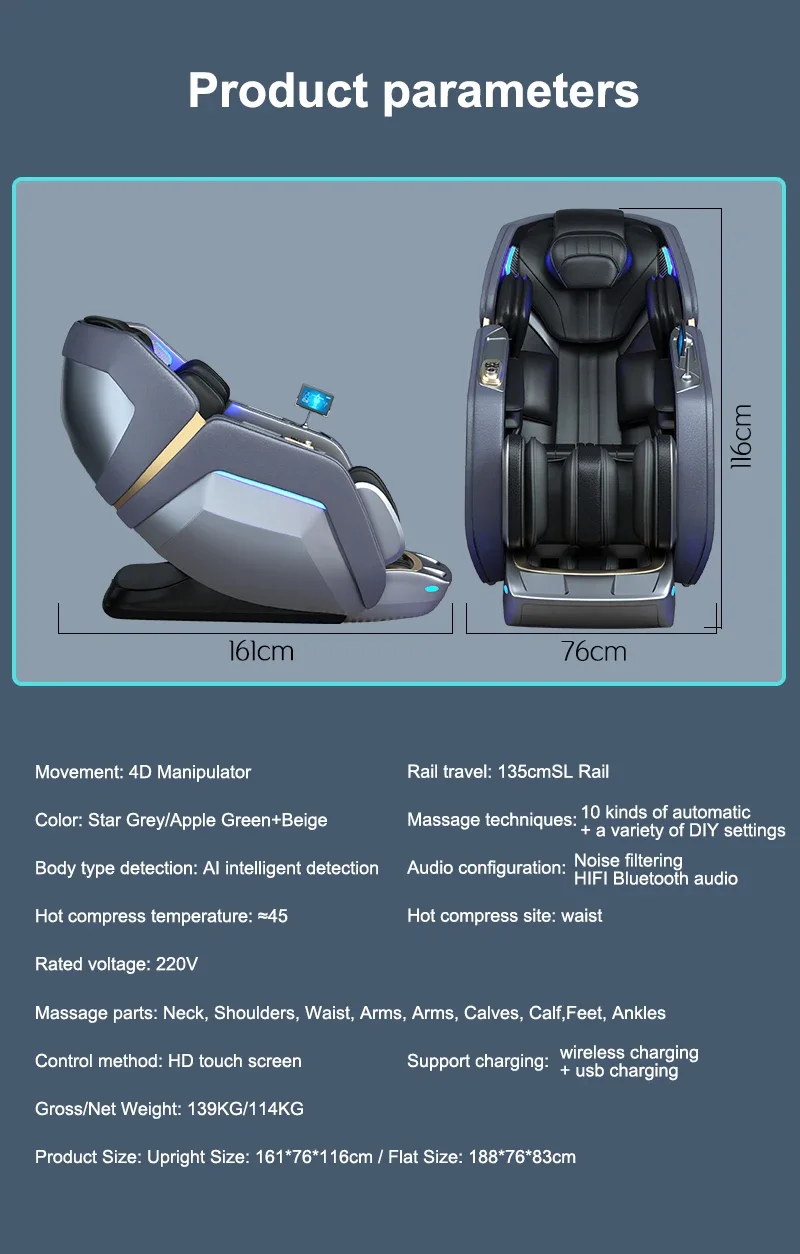 Kursi pijat AI, untuk tubuh kaki leher kaki 4d nol gravitasi kursi pijat Modern multifungsi kursi pijat Shiatsu