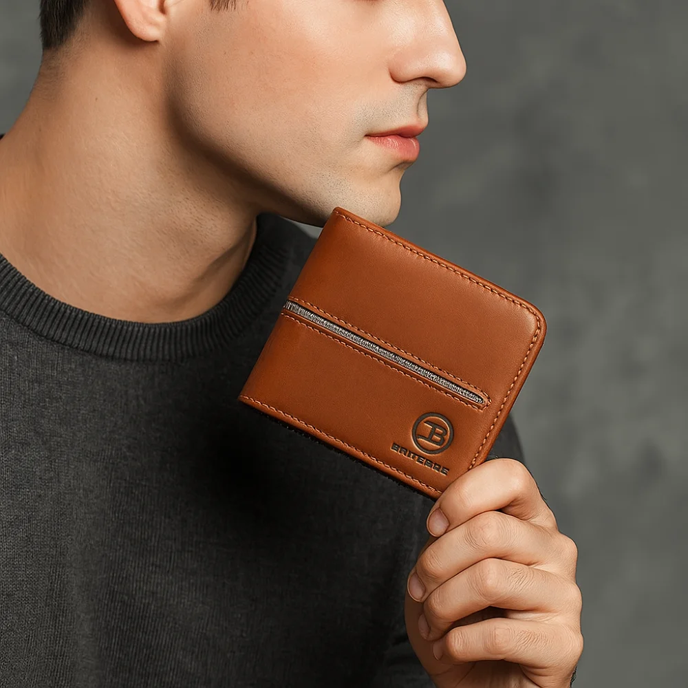 

Portable PU Leather Men's Wallet Fold Large Capacity Short Card Bag Zipper Closure Square Business Wallet Male