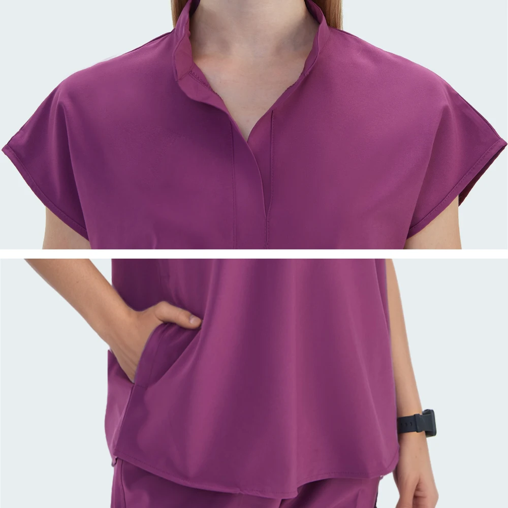 Mandarijn Kraag Verpleegkundige Chirurgische Scrub Sets Ziekenhuis Uniformen Stretch Jogger Broek Tuniek Top Tandheelkundige Verplegingspakken Stretch S180-02