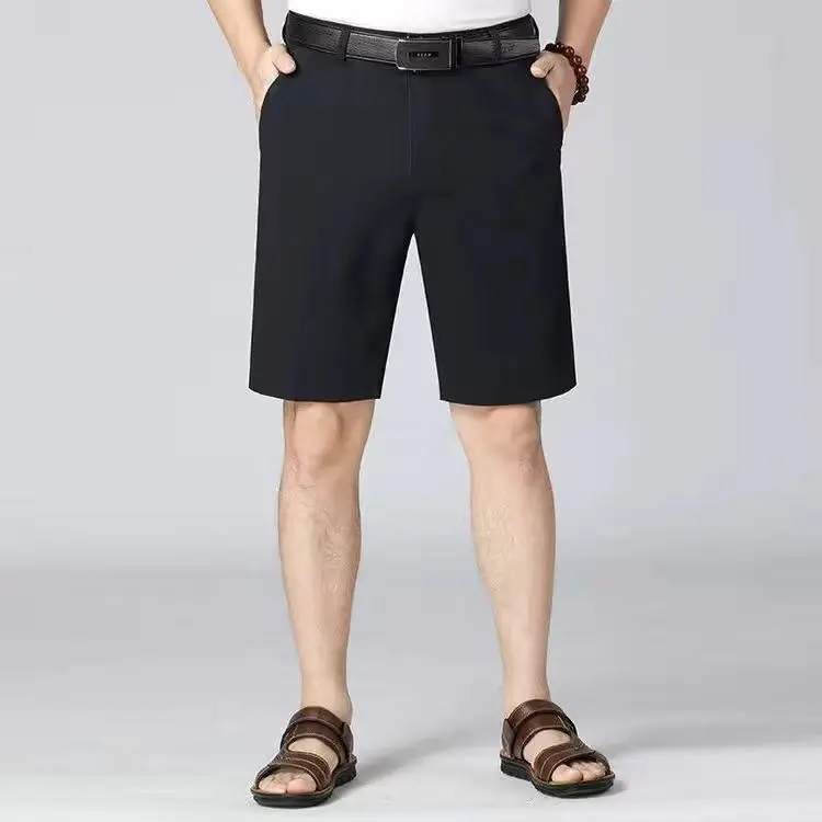 

2023 Summer Cotton Male Luxury Casual Solid Color Business Social Men Beach Short Pants Stretch Zipper Classic Fit Shorts U166