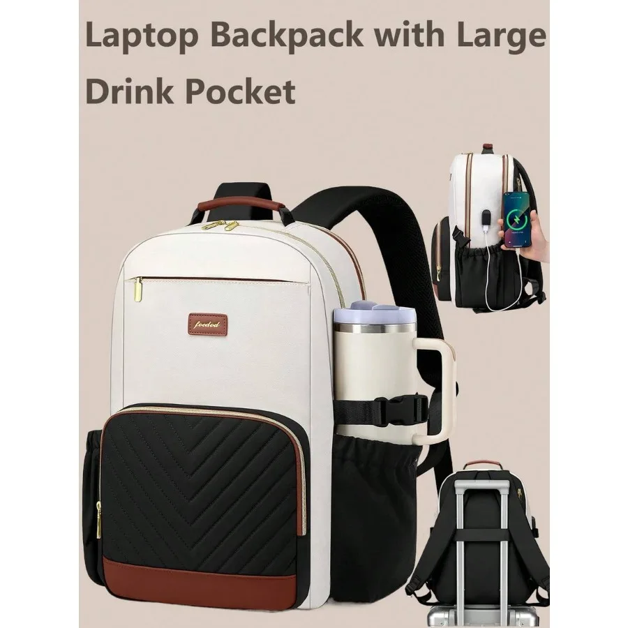 

Laptop Backpack For Women Bookbag: 15.6 Inch Work School Backpacks With Pouch Pocket For Large Capacity Cup and USB Charger Col