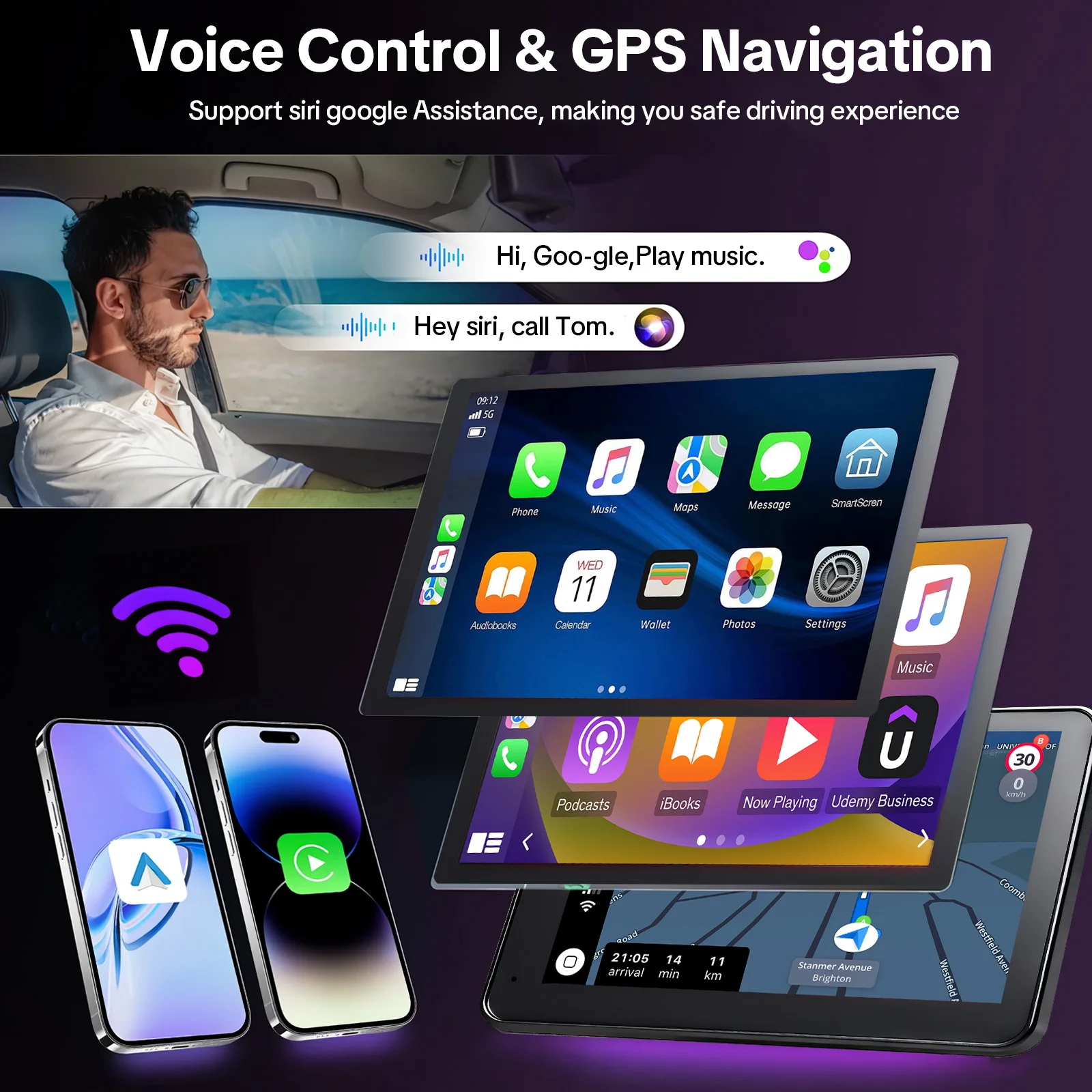【Paslda】Universal 7-Inch Hd Car Touchscreen – Wireless Carplay, Android Auto, Bluetooth, Gps Navigation & Mirror Link