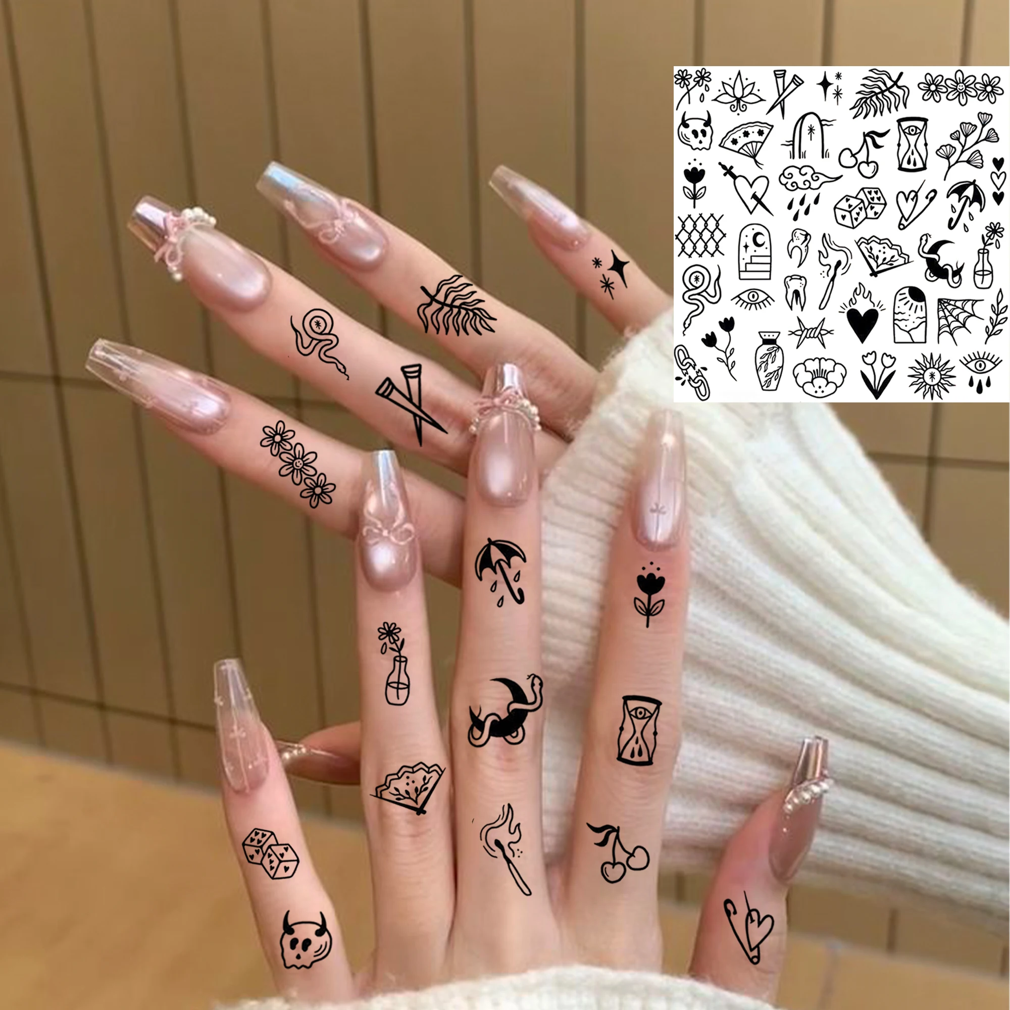 1 Sheet Halloween Gothic Small Horror Ghost Skull Spider Temporary Tattoo Sticker For Finger, Long Lasting Waterproof Fake Tatoo