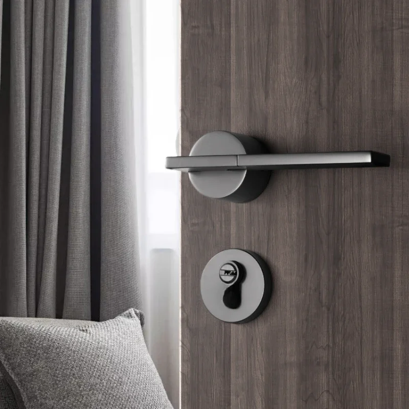 Door lock indoor bedroom room door lock magnetic door handle gray black Nordic silent simple postmodern door lock