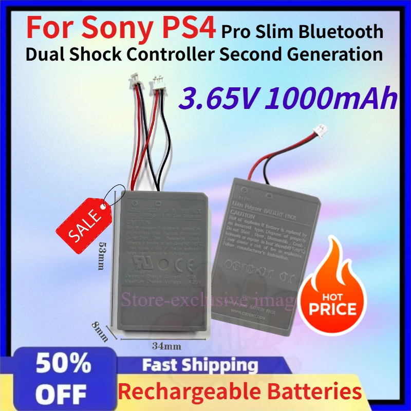 3.65V 1000mAh Battery Pack Replacement for Sony PS4 Pro Slim Bluetooth Dual Shock Controller Second Generation High-Performance