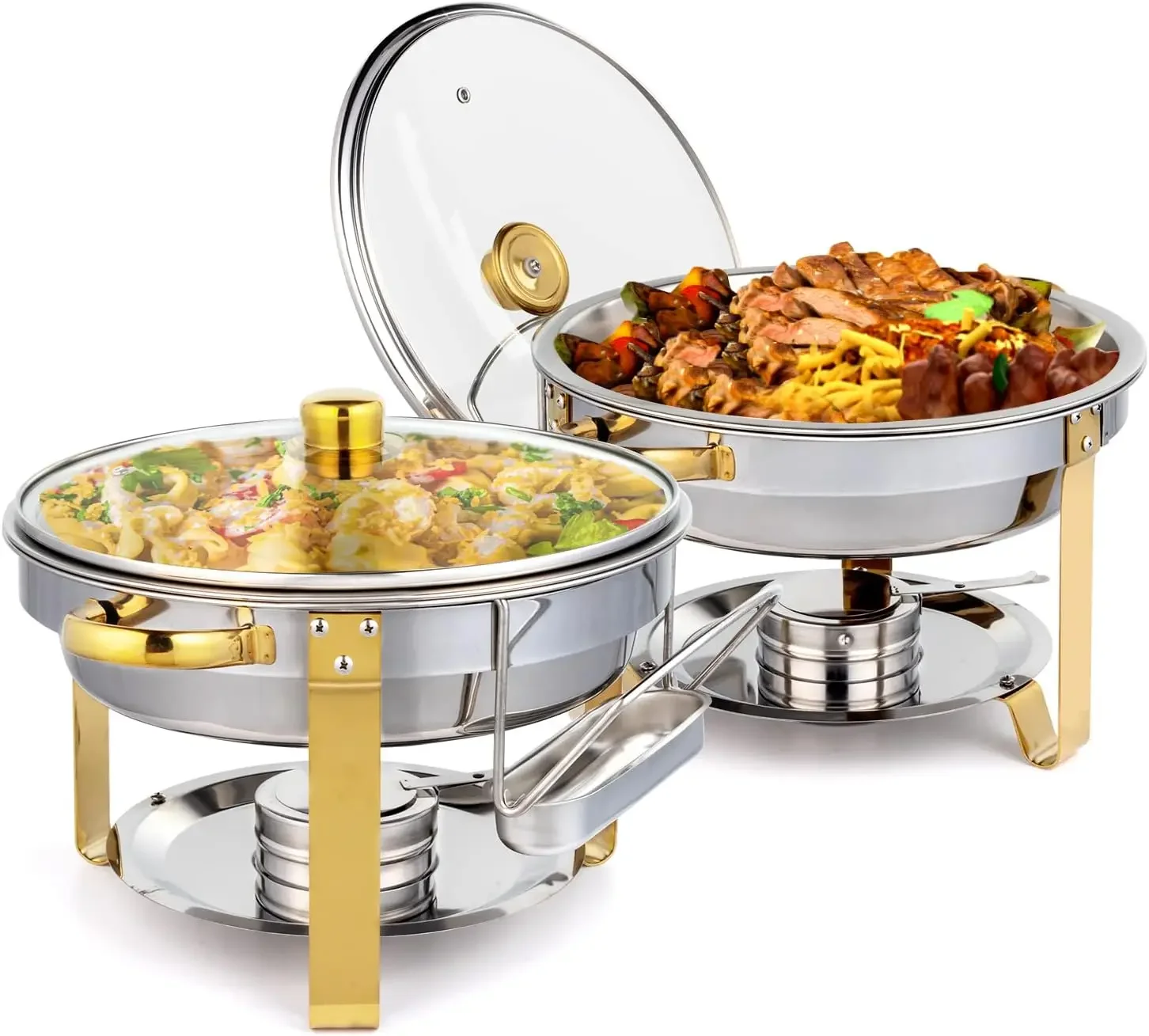 

ROVSUN 5QT 2 Packs Chafing Dish Buffet Set Gold Accent, NSF Round Stainless Steel Buffet Warmer Chafers and Buffet Warmers